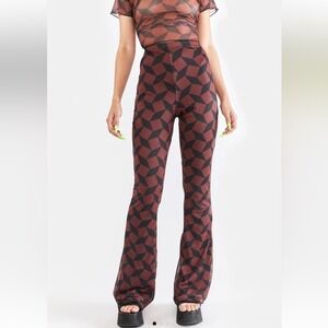 Another‎ Girl Brown Geometric Mesh Flare Pants High Rise Bell Bottoms SDAGN65 S